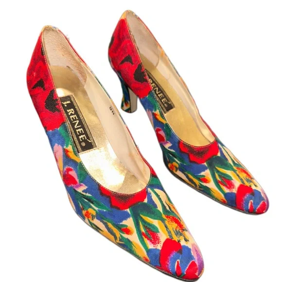 J. Renee Cabana Poppy Floral Vintage Heels - Picture 1 of 5